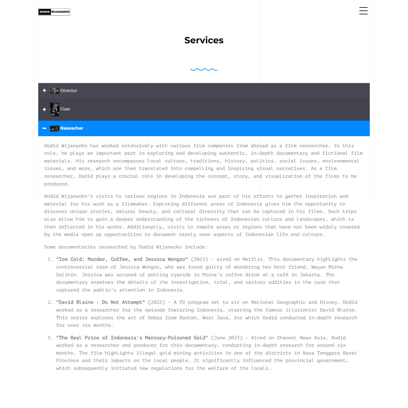 Website Personal Portfolio image gallery